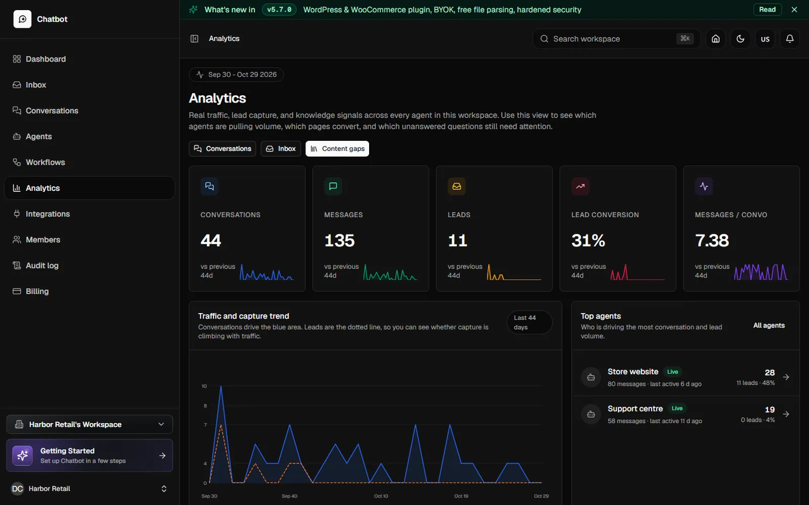AI Chatbot and Lead Qualifier: Analytics: conversations, leads and conversion