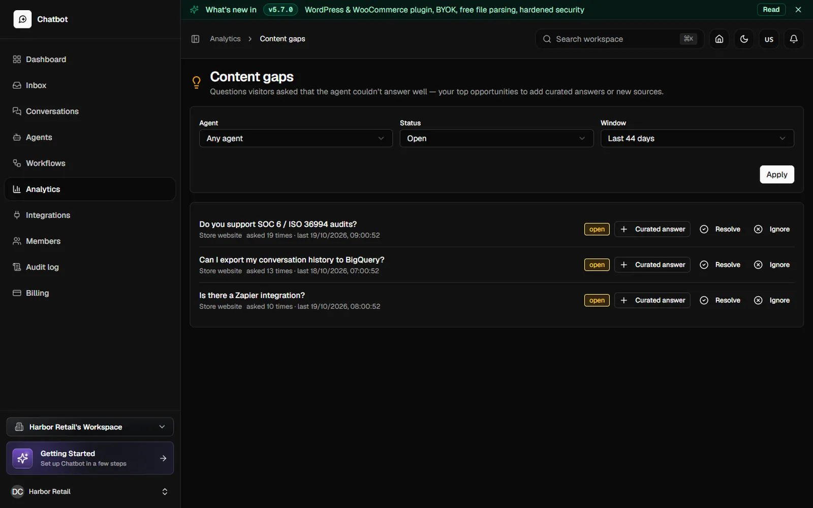 AI Chatbot and Lead Qualifier: Content gaps the assistant could not answer