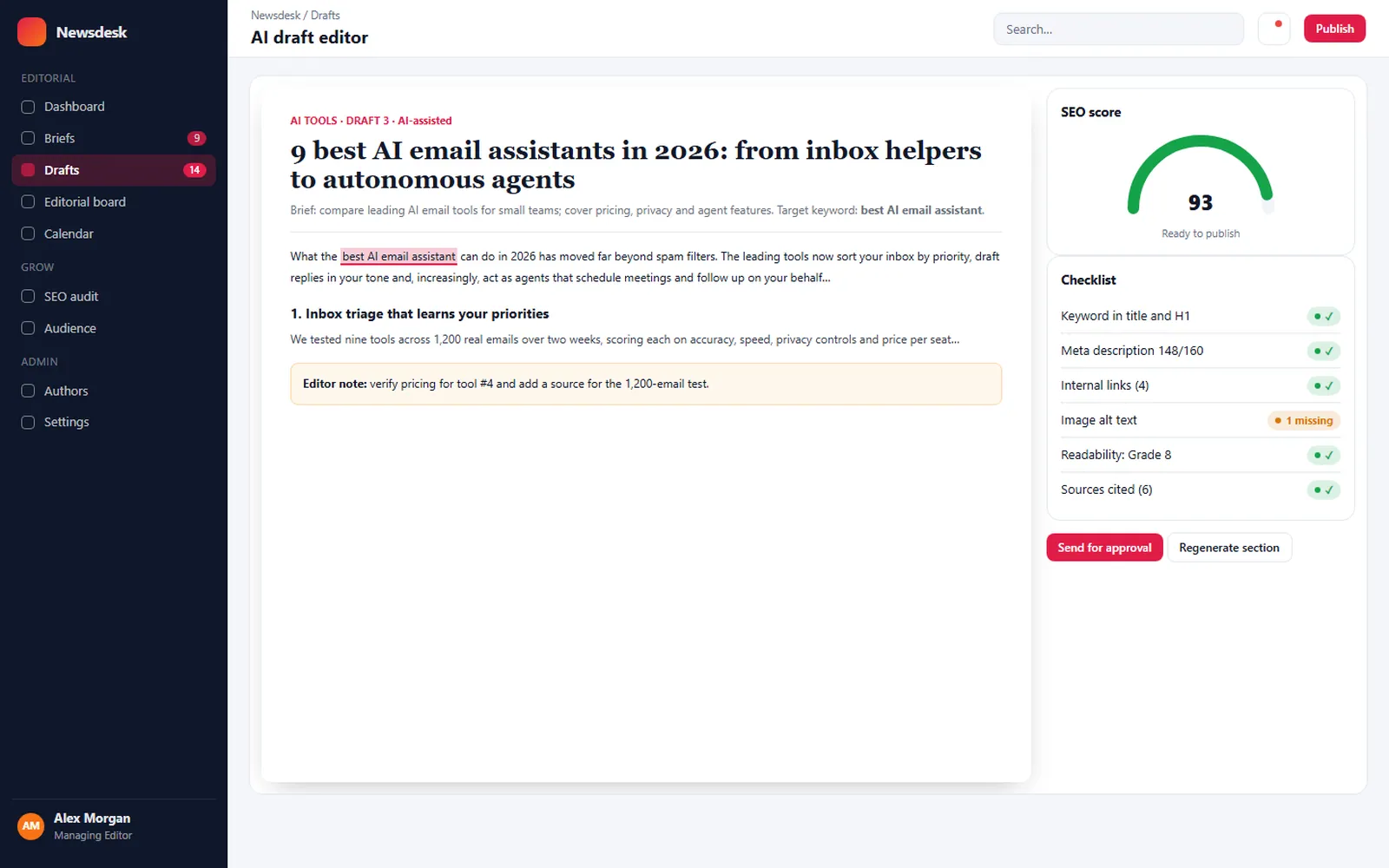 AI Content Publishing Platform: AI draft editor