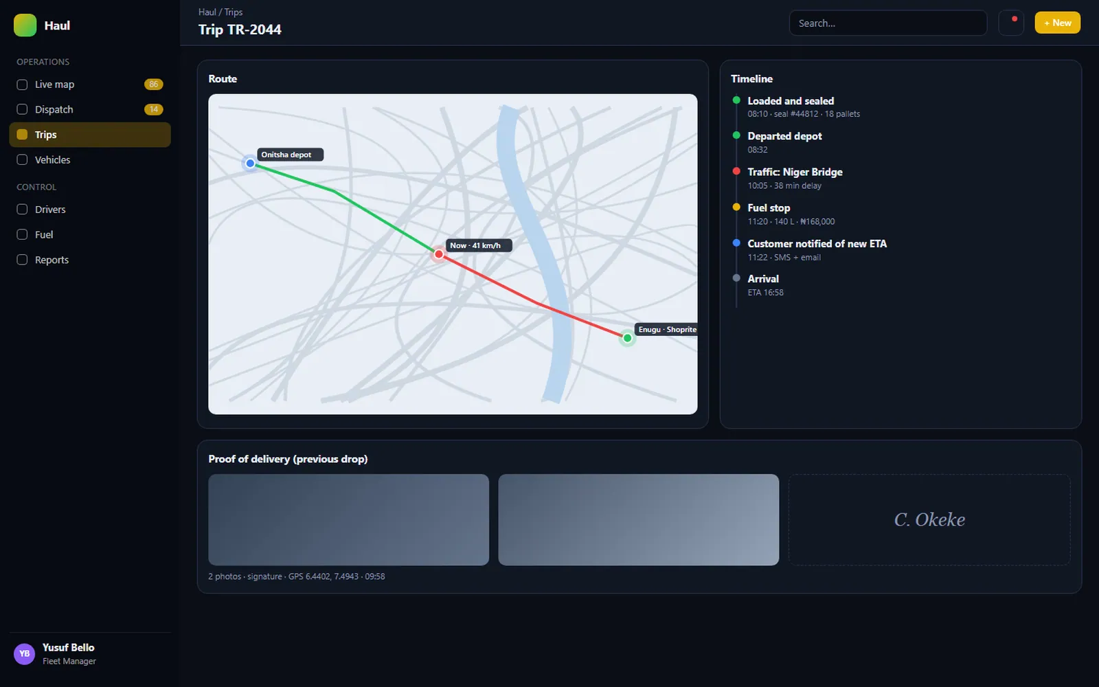 Haul Fleet and Delivery Tracker: Trip TR-2044