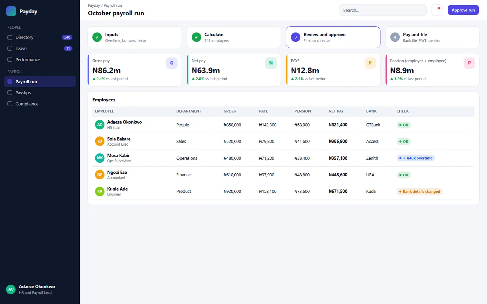Payday HR and Payroll: October payroll run